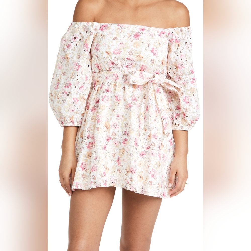 Minkpink Revolve Cecile Off Shoulder Mini Dress NWT Cotton square neck eyelet